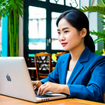 **

"A successful Vietnamese businesswoman in a modern áo dài (fully clothed, modest), confidently working on a laptop at a bustling cafe in Ho Chi Minh City, surrounded by tropical plants, professional, vibrant colors, safe for work, perfect anatomy, natural proportions, appropriate attire."

**