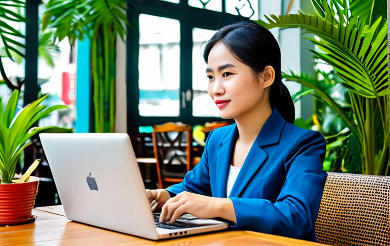 **
"A successful Vietnamese businesswoman in a modern áo dài (fully clothed, modest), confidently working on a laptop at a bustling cafe in Ho Chi Minh City, surrounded by tropical plants, professional, vibrant colors, safe for work, perfect anatomy, natural proportions, appropriate attire."
**
