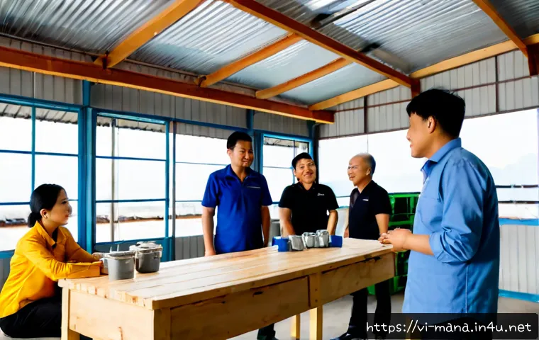 경영지도사와 지속 가능한 경영 사례 - Photorealistic sustainable business consulting session in a modern Vietnamese small manufacturing wo...